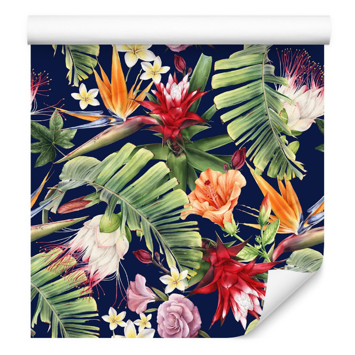 Tapeta TROPIKALNE Liście Kolorowe Kwiaty