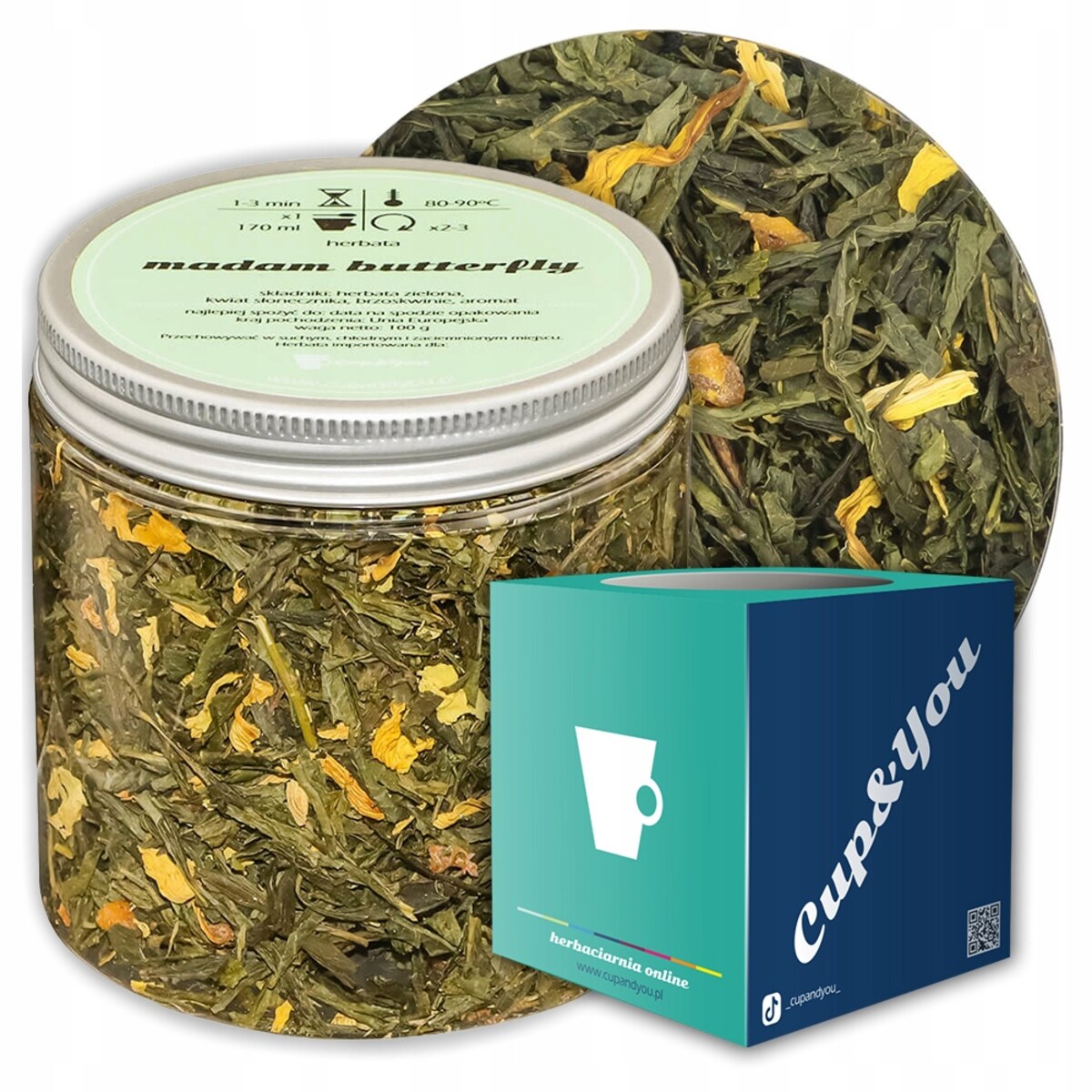 Herbata zielona MADAM BUTTERFLY o smaku delikatnej brzoswkini PREMIUM - herbata liściasta sypana mieszanka napar susz - gotowa na prezent upominek