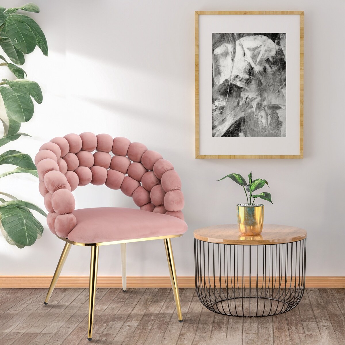 Krzesło welurowe tapicerowane BELLA różowe