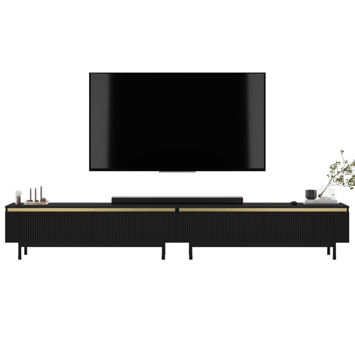 Nowoczesna Szafka RTV Glamour Komoda RTV Czarny Mat 280 cm czarne akcenty