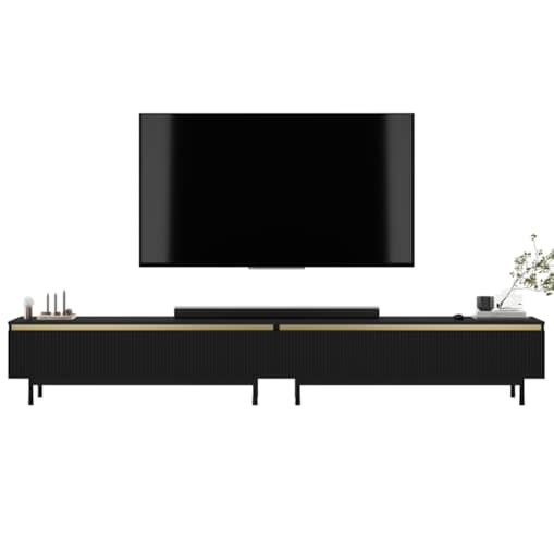 Nowoczesna Szafka RTV Glamour Komoda RTV Czarny Mat 280 cm czarne akcenty