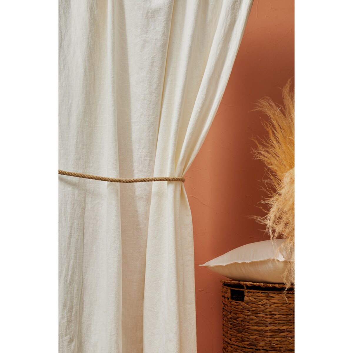 Śmietankowa zasłona z lnu 140x250 na taśmie marszczącej