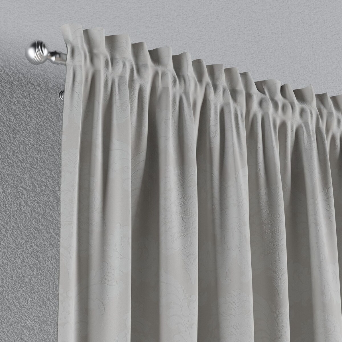 Zasłona na kanale z grzywką 1 szt. 130x260 liście akantu na jasno-popielatym tle