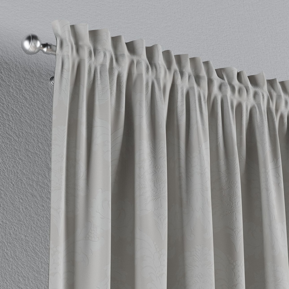 Zasłona na kanale z grzywką 1 szt. 130x260 liście akantu na jasno-popielatym tle