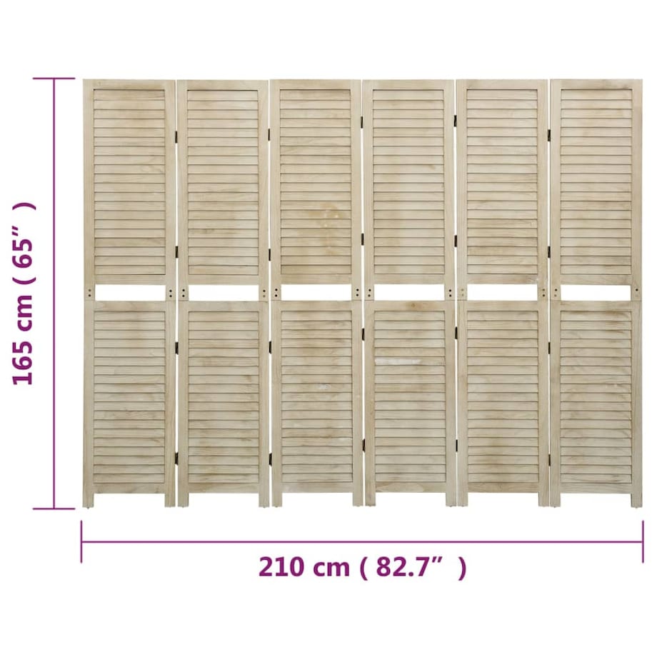 vidaXL Parawan pokojowy, 6-panelowy, 210x165 cm, drewno paulowni