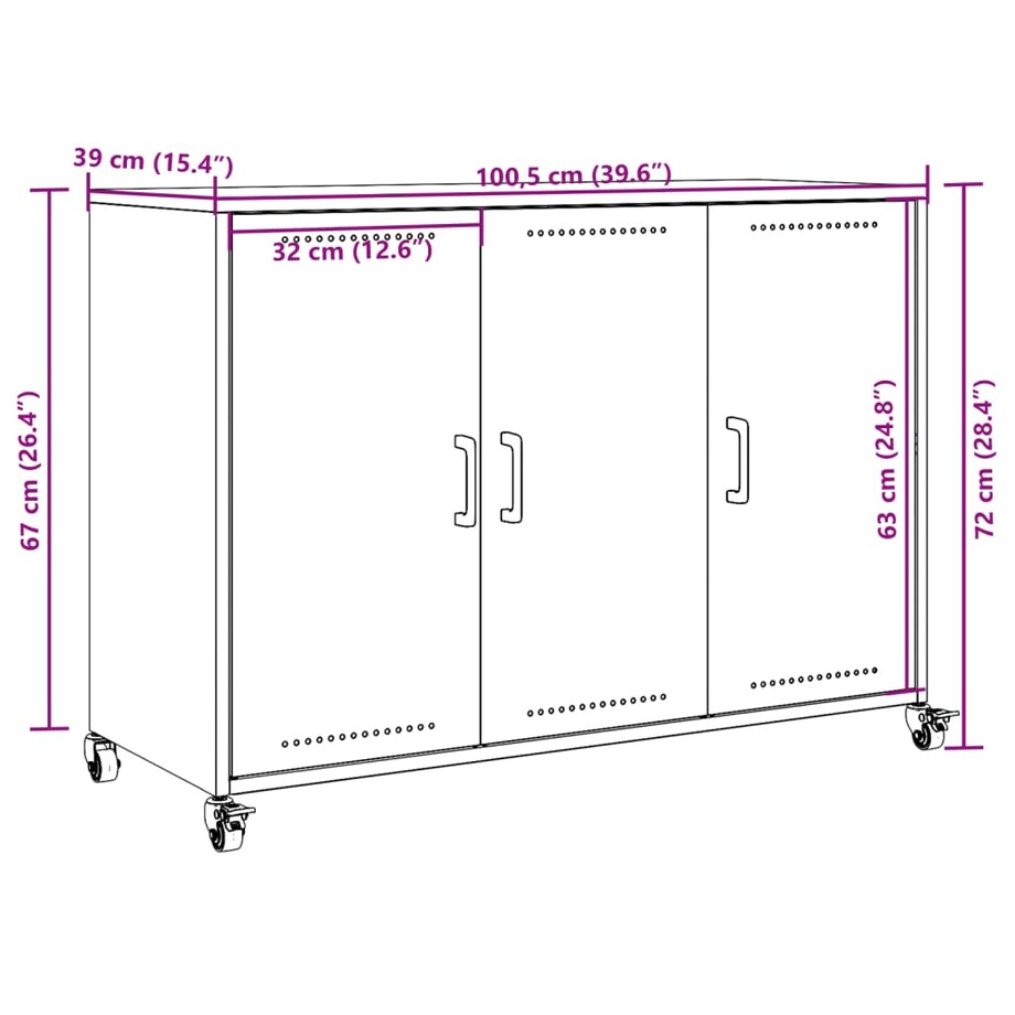 vidaXL Szafka, oliwkowa, 100,5x39x72 cm, stal