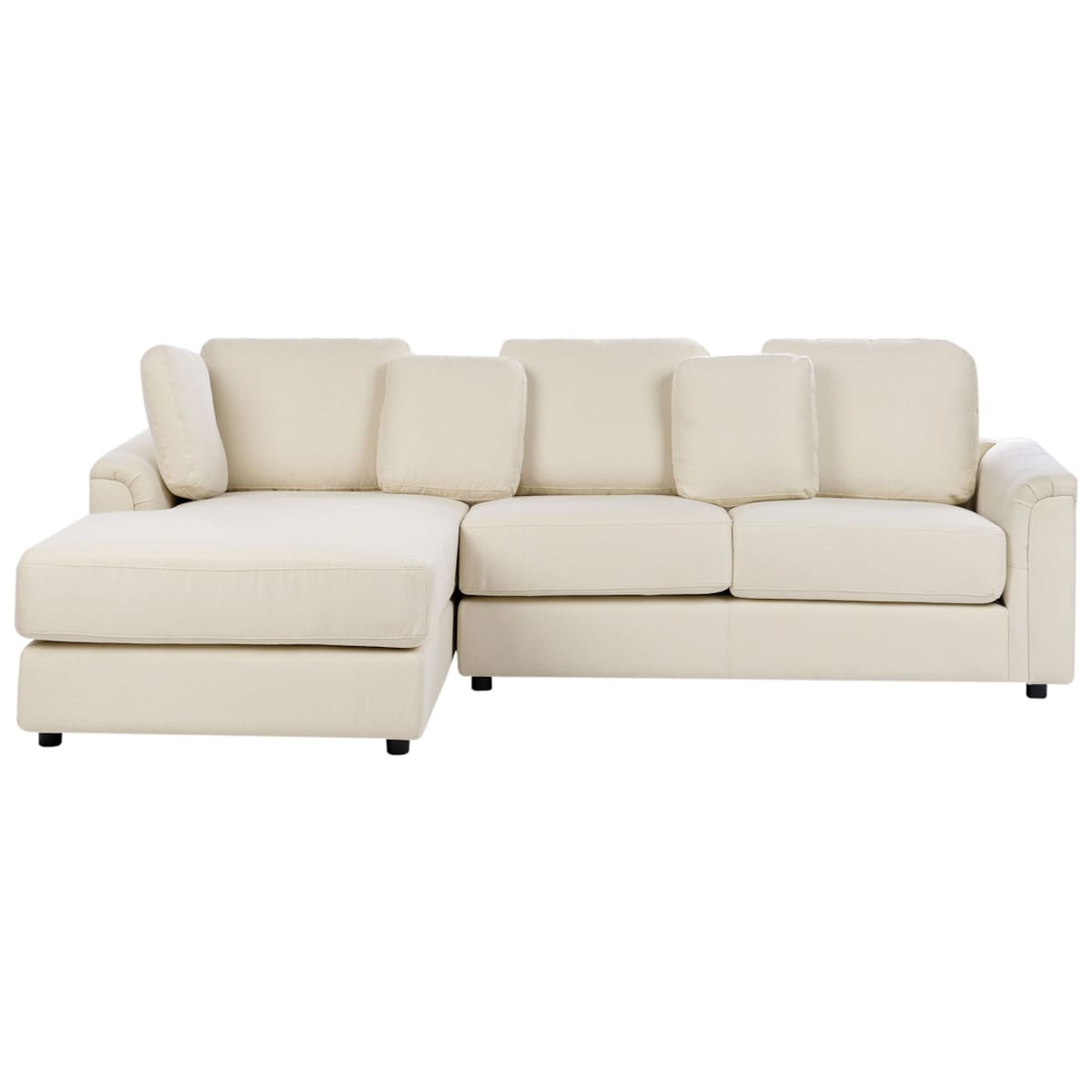 Sofa narożna prawostronna z otomaną KOHLO Jasnobeżowy Tkanina Prawostronny