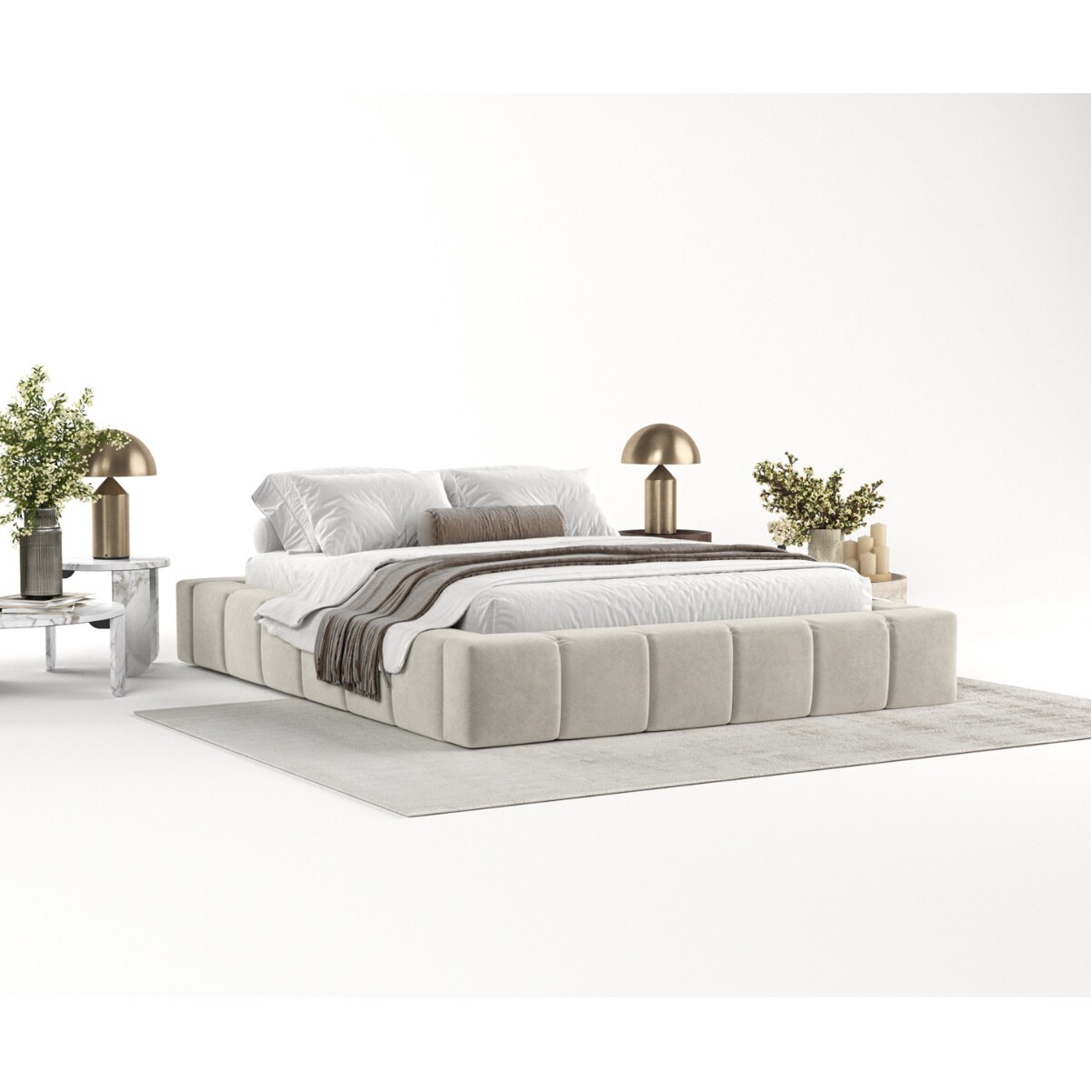 Łóżko tapicerowane KEA 160x200 z pojemnikiem, Jasny Beż, tkanina Terra NW 06