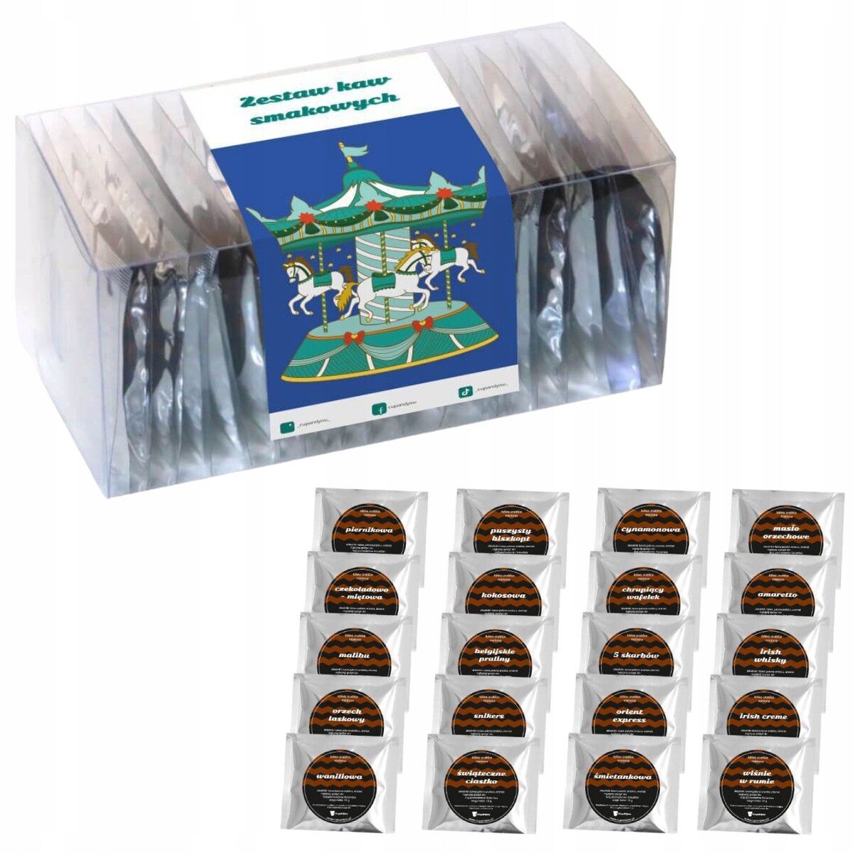 ZESTAW PREZENTOWY KAWY SMAKOWE MIX 20 SASZETEK PREMIUM PREZENT UPOMINEK POD CHOINKĘ NA ŚWIĘTA GWIAZDKĘ MIKOŁAJA BOŻE NARODZENIE DLA KOBIETY FACETA MĘŻCZYZNY