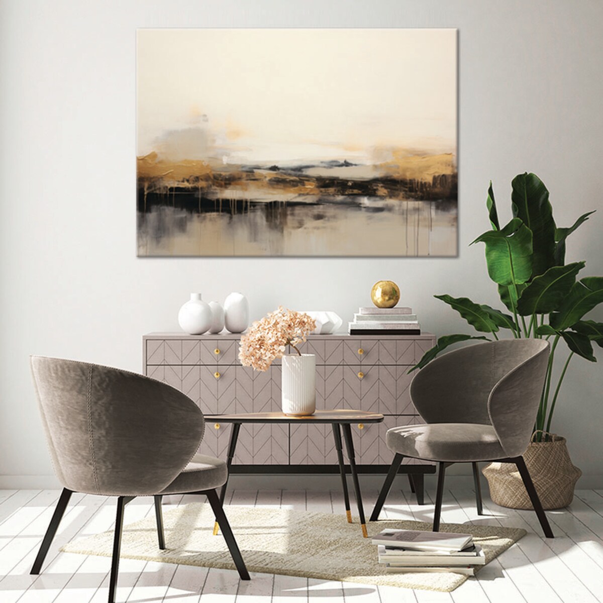 Obraz do jadalni salonu Nowoczesna Abstrakcja Beżowy Złoty 100x70