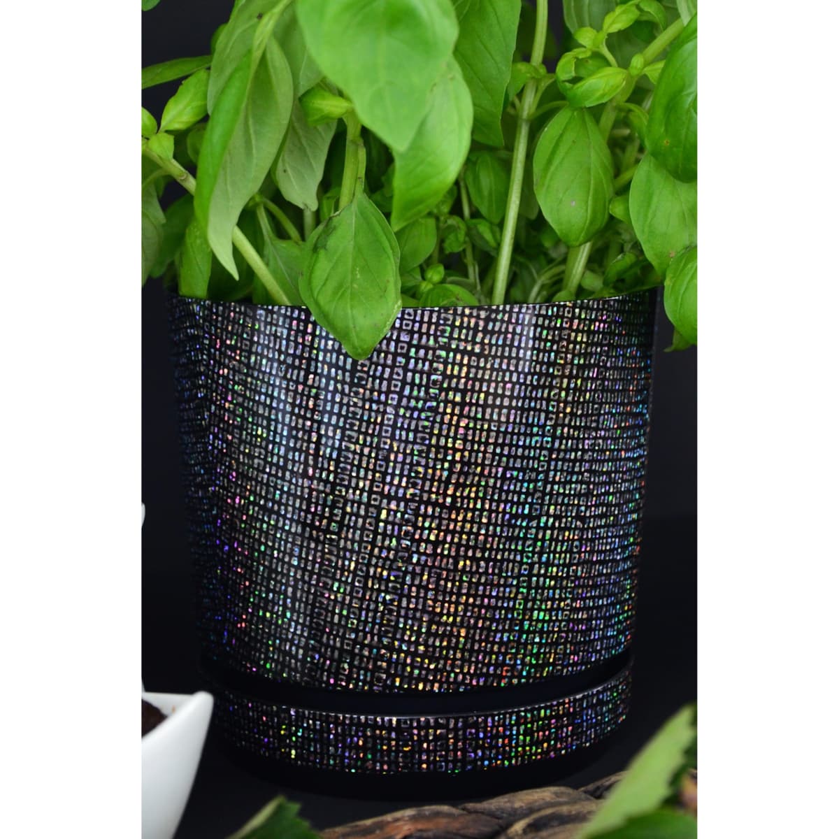 12 cm wzór DIAMENTOWA niezwykły tęczowy efekt holograficzne drobinki mieniąca brokatowa czarna połysk glamour