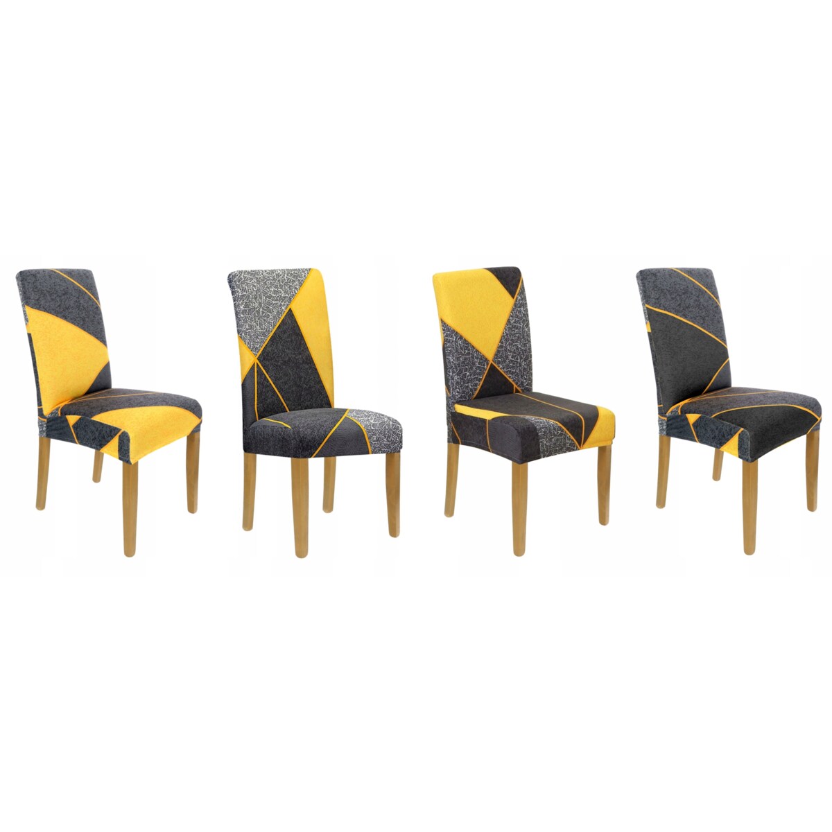 Pokrowiec Na Krzesło Szary Żółte Geometryczne Wzory Elastyczny