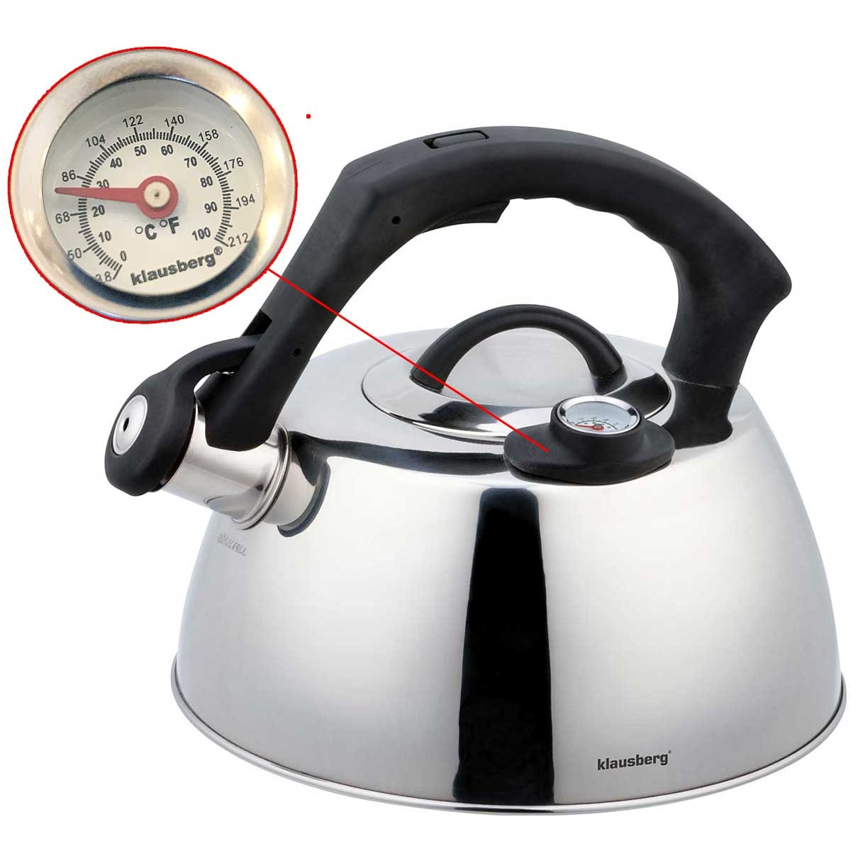 Czajnik stalowy z termometrem 3L indukcja gaz srebrny KLAUSBERG