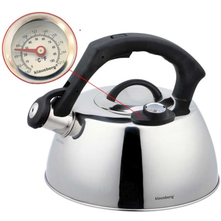 Czajnik stalowy z termometrem 3L indukcja gaz srebrny KLAUSBERG