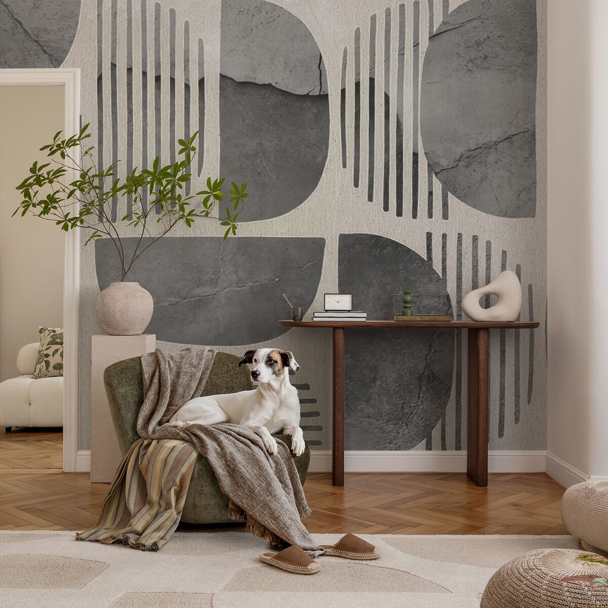 Fototapeta flizelinowa 152x104 cm - Kształty geometryczne, tapeta ścienna szara