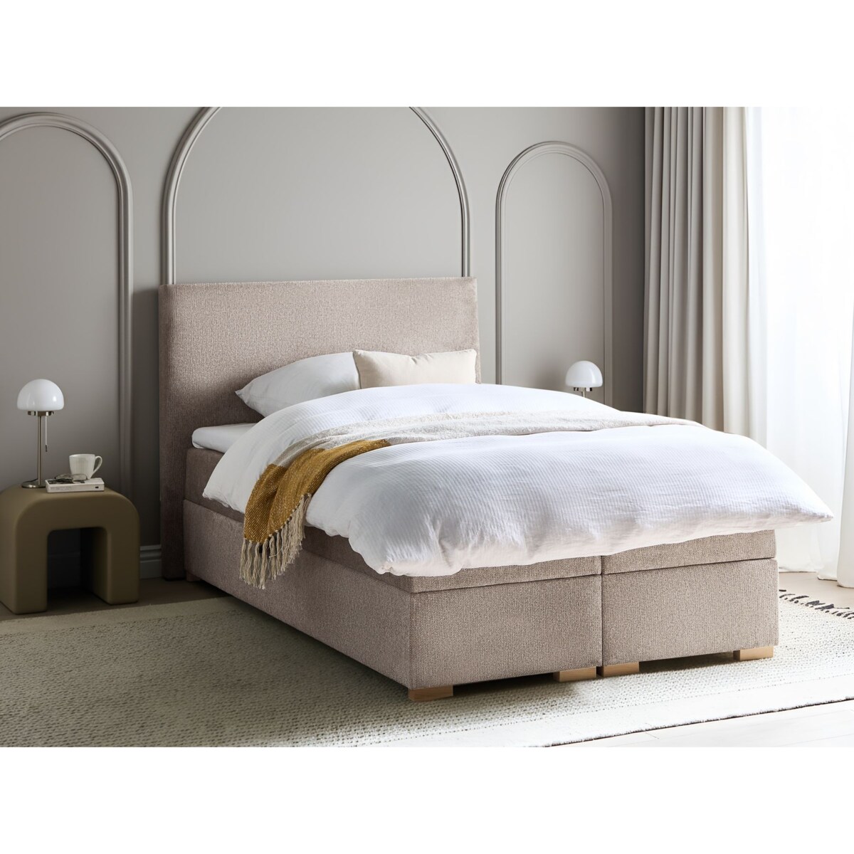 Łóżko kontynentalne z pojemnikiem MAJOR 120 x 200 cm Beżowoszary