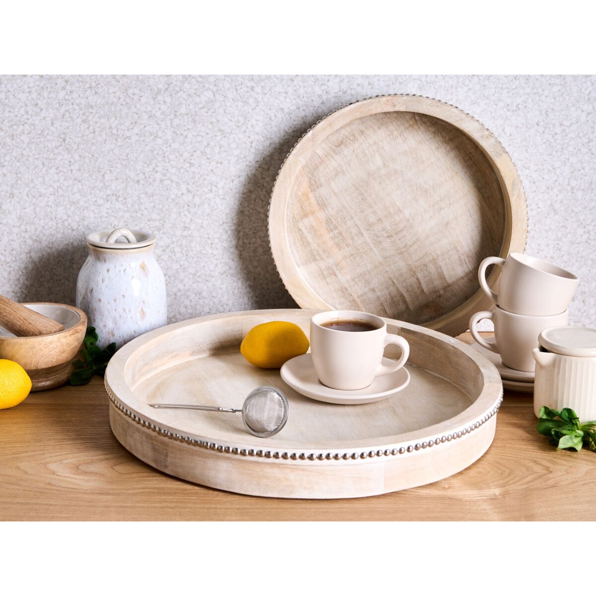 Zestaw 2 tac do serwowania MANSOURA Drewno mango Jasnobrązowy