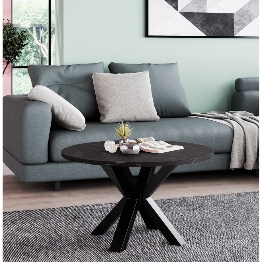 Stolik kawowy NEO okrągły 90 cm, metalowa podstawa- marmur czarny