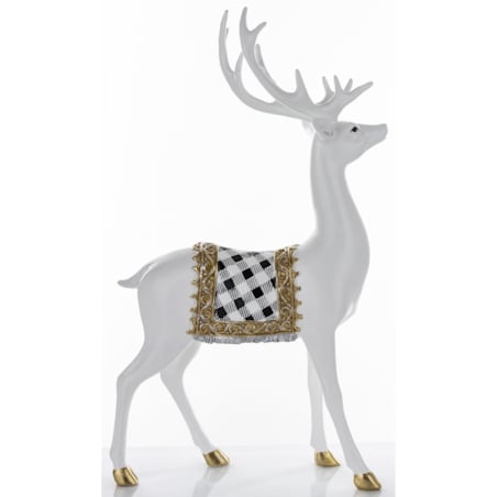 Figurka - stojący biały jeleń 44x25x9 cm BOLLERO-2 z czaprakiem w szachownicę