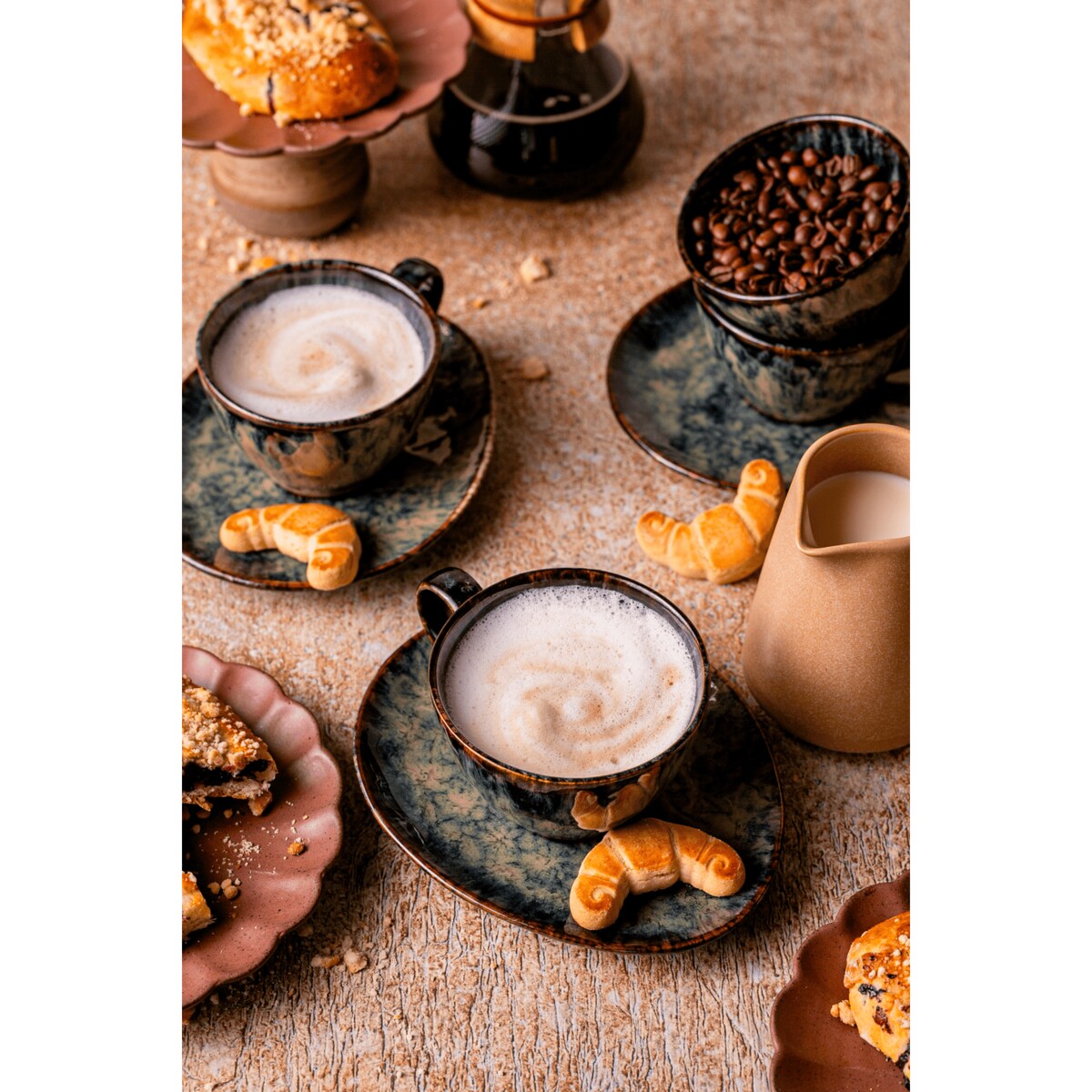 Serwis kawowy Kasai żółto-zielony na 12 osób 24 szt. Nowoczesny Do zmywarki Komplet filiżanka i spodek