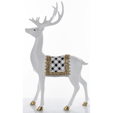 Figurka - stojący biały jeleń 44x25x9 cm BOLLERO-2 z czaprakiem w szachownicę