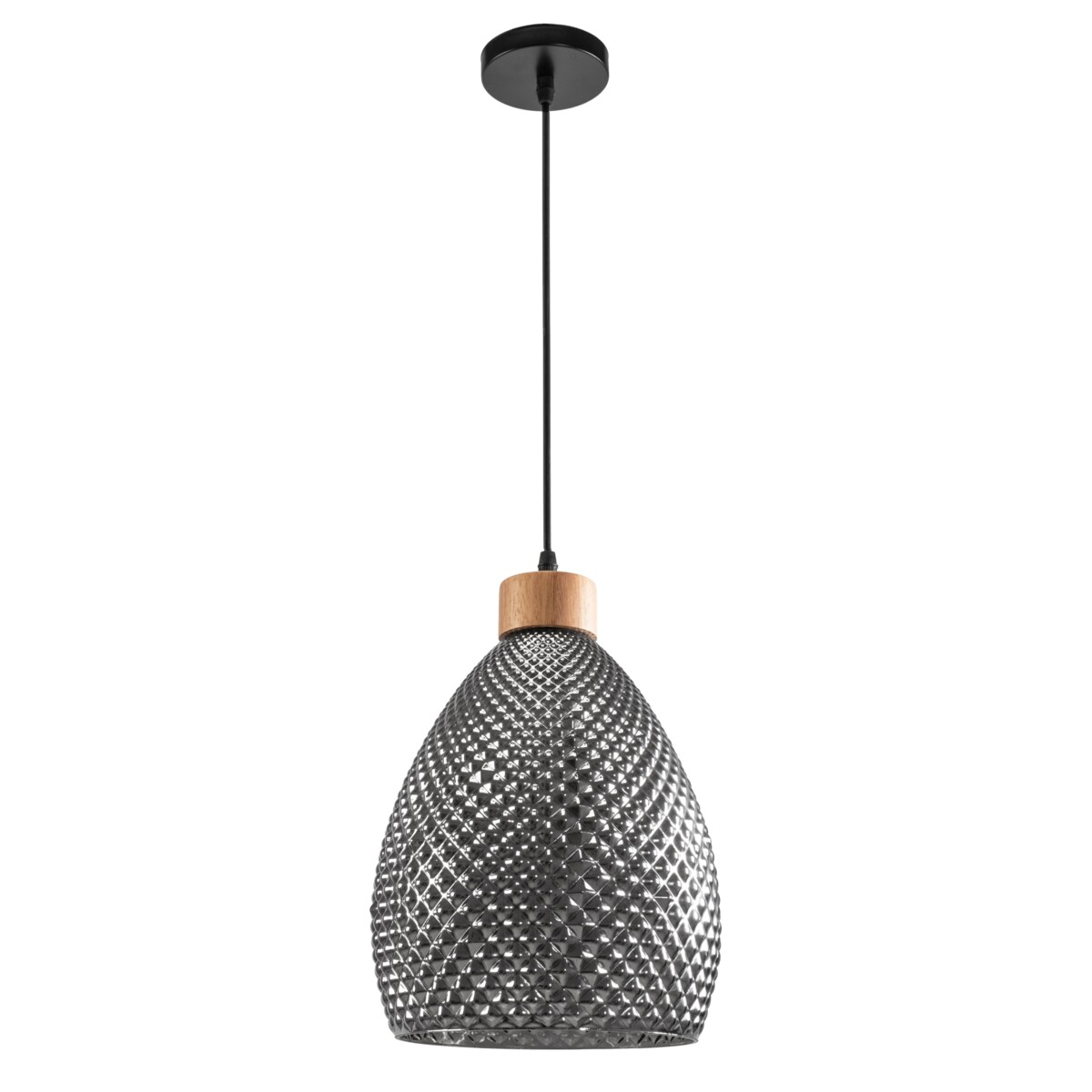 Lampa Wisząca Vintage Retro Black Szkło Drewno E27