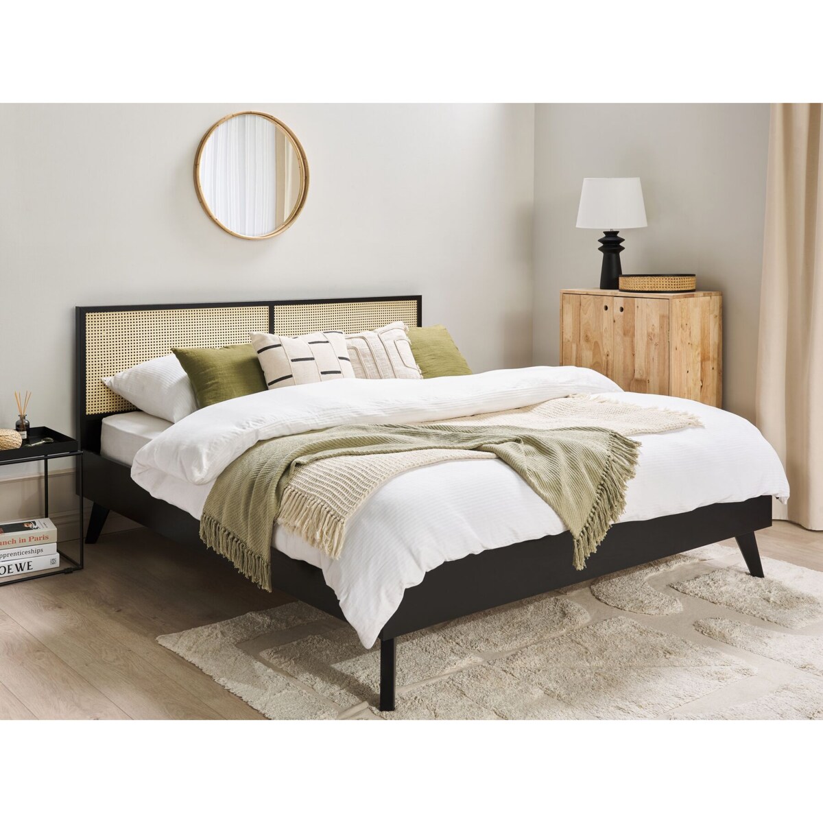 Łóżko rattanowe 180 x 200 cm czarne MONPAZIER