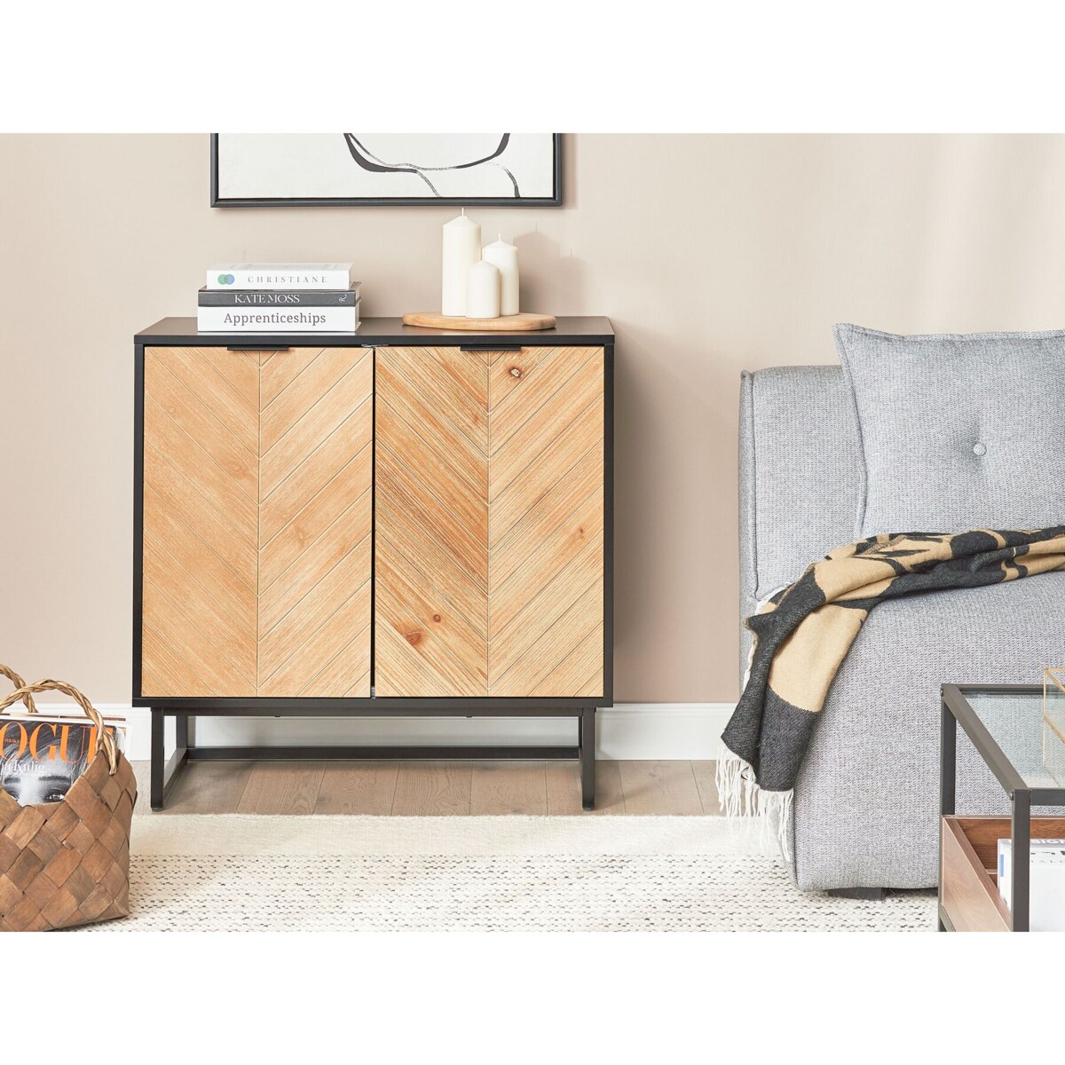 Szafka dwudrzwiowa jasne drewno z czarnym ALASKA