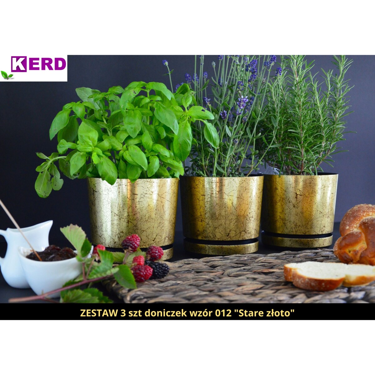 14 cm wzór STARE ZŁOTO Doniczka z podstawką klasyczna elegancka rustykalna postarzane złoto