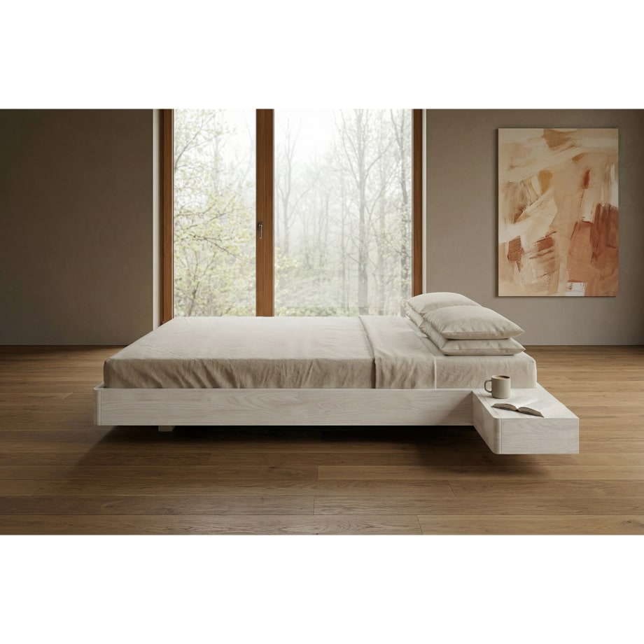 Łóżko lewitujące drewniane bukowe Visby LENA FLAT z szafkami / 180x200 cm, kolor biały