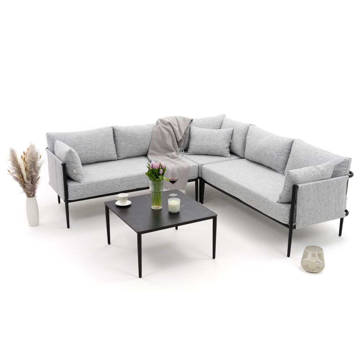 Zestaw mebli ogrodowych aluminiowe nowoczesne narożnik BELIZE szaro czarne