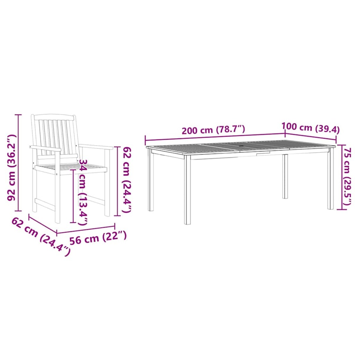 vidaXL Zestaw do jadalni w ogrodzie 7 pcs Brązowy lite drewno akacjowe