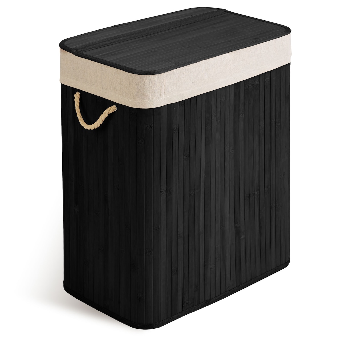 Massido, bambusowy kosz na pranie z pokrywą dwukomorowy 100l, czarny 61x54x34 cm