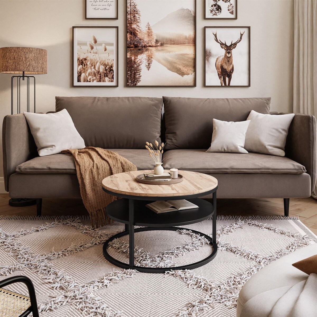 Stolik kawowy CIRI SLIM z półką czarny dąb artisan