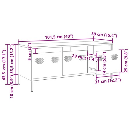 vidaXL Szafka RTV, oliwkowa, 101,5x39x43,5 cm, stal walcowana na zimno