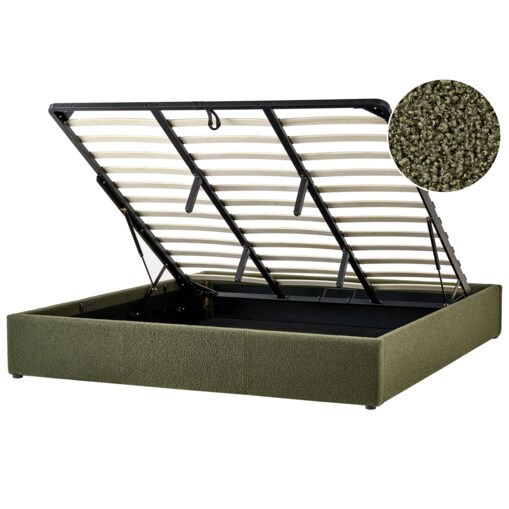 Łóżko z pojemnikiem bez zagłówka Boucle DINAN 180 x 200 cm Ciemnozielony