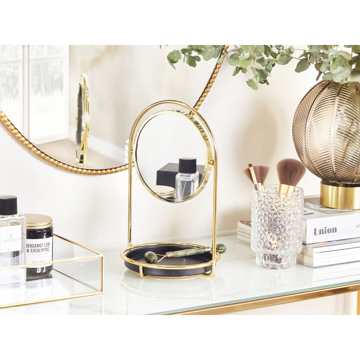 Lusterko kosmetyczne ø 15 cm złote INDRE