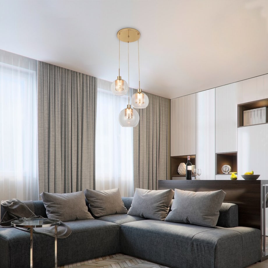 Wisząca LAMPA modernistyczna PHILANA 6496 Rabalux szklana OPRAWA kaskada ZWIS dekoracyjne kule balls złota przezroczysta