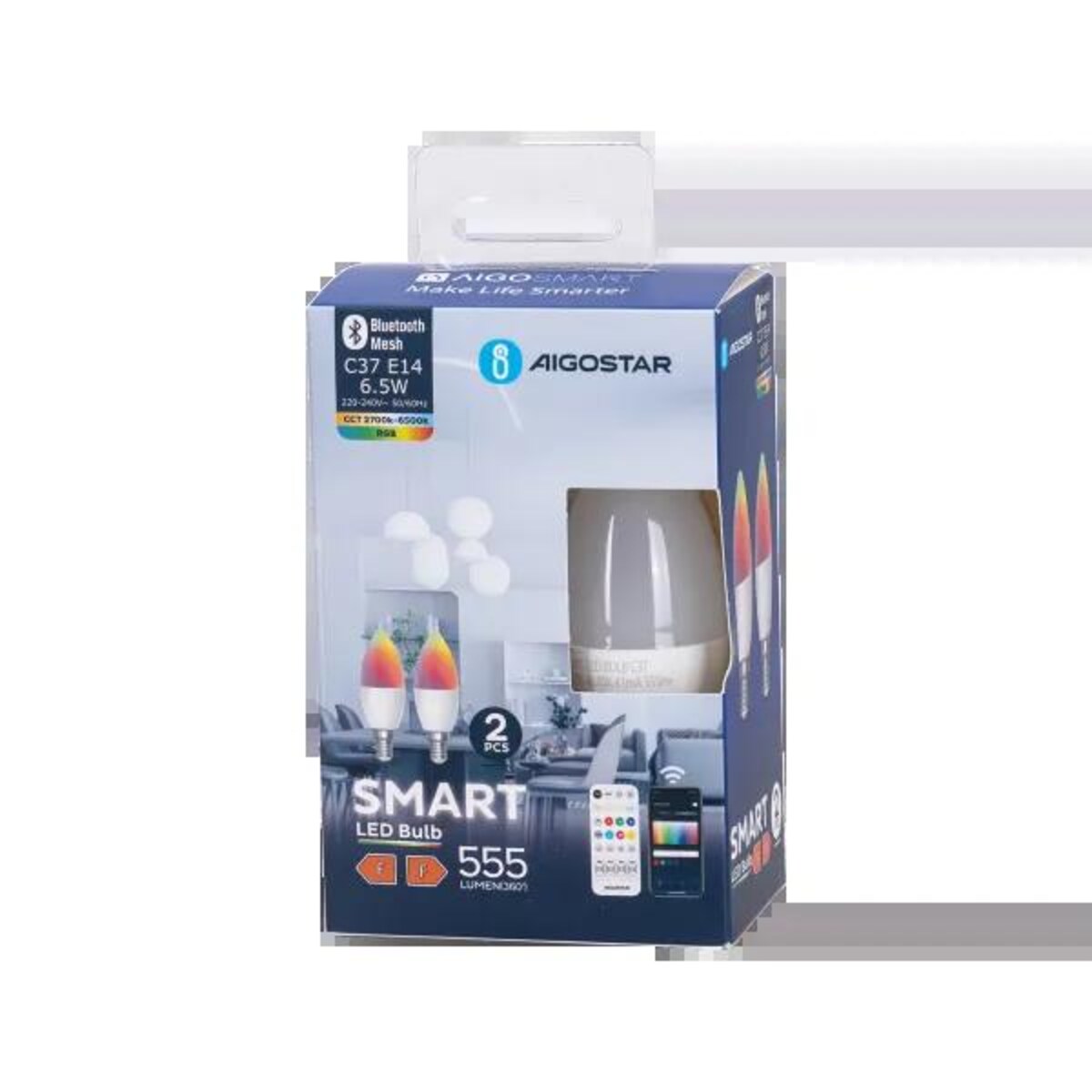 bluetooth mesh c37 e14 6,5w rgb+cct 2 szt. ,z pilotem