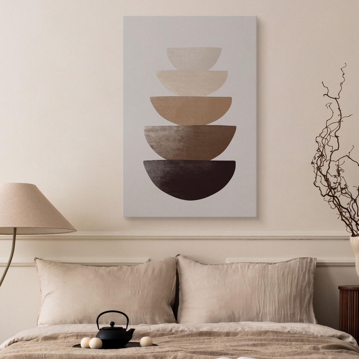 Obraz Pastelowe Beżowe Naczynia Japońskie 30x40cm