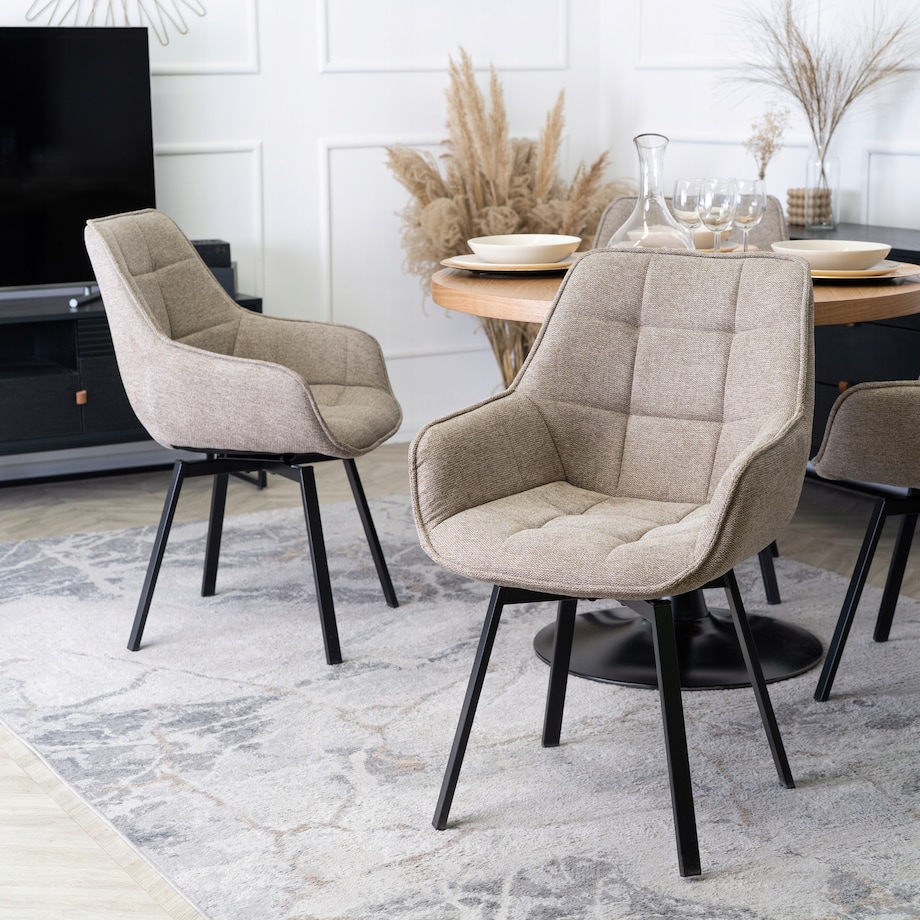 Krzesło Tapicerowane Do Jadalni Kuchni Salonu Obrotowe 360 Beżowe LUNA 2