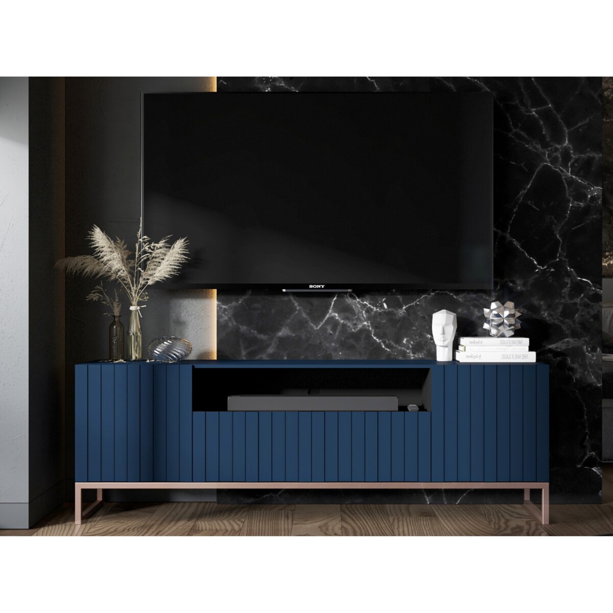 Nowoczesna Szafka RTV Glamour Komoda RTV Glamour Granatowy Mat 150 cm