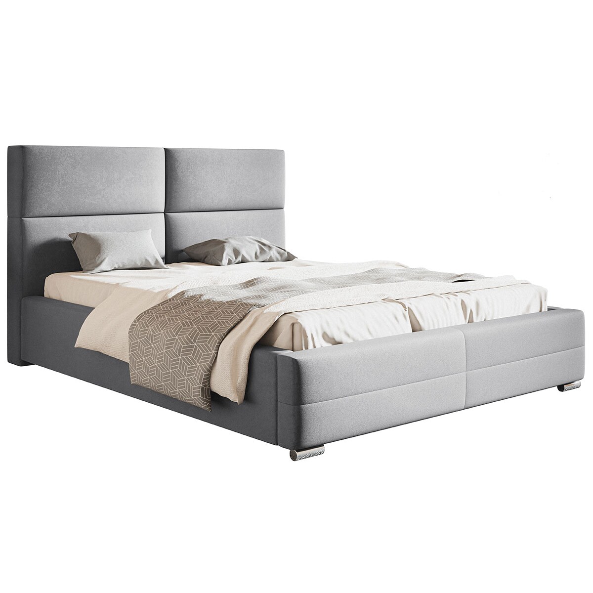 Łóżko sypialniane 160x200 BEN 3- szare - tkanina plusz