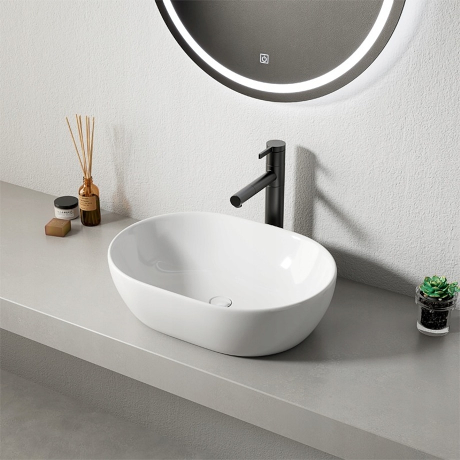 Umywalka nablatowa ceramiczna stawiana biała 49 x 35 cm