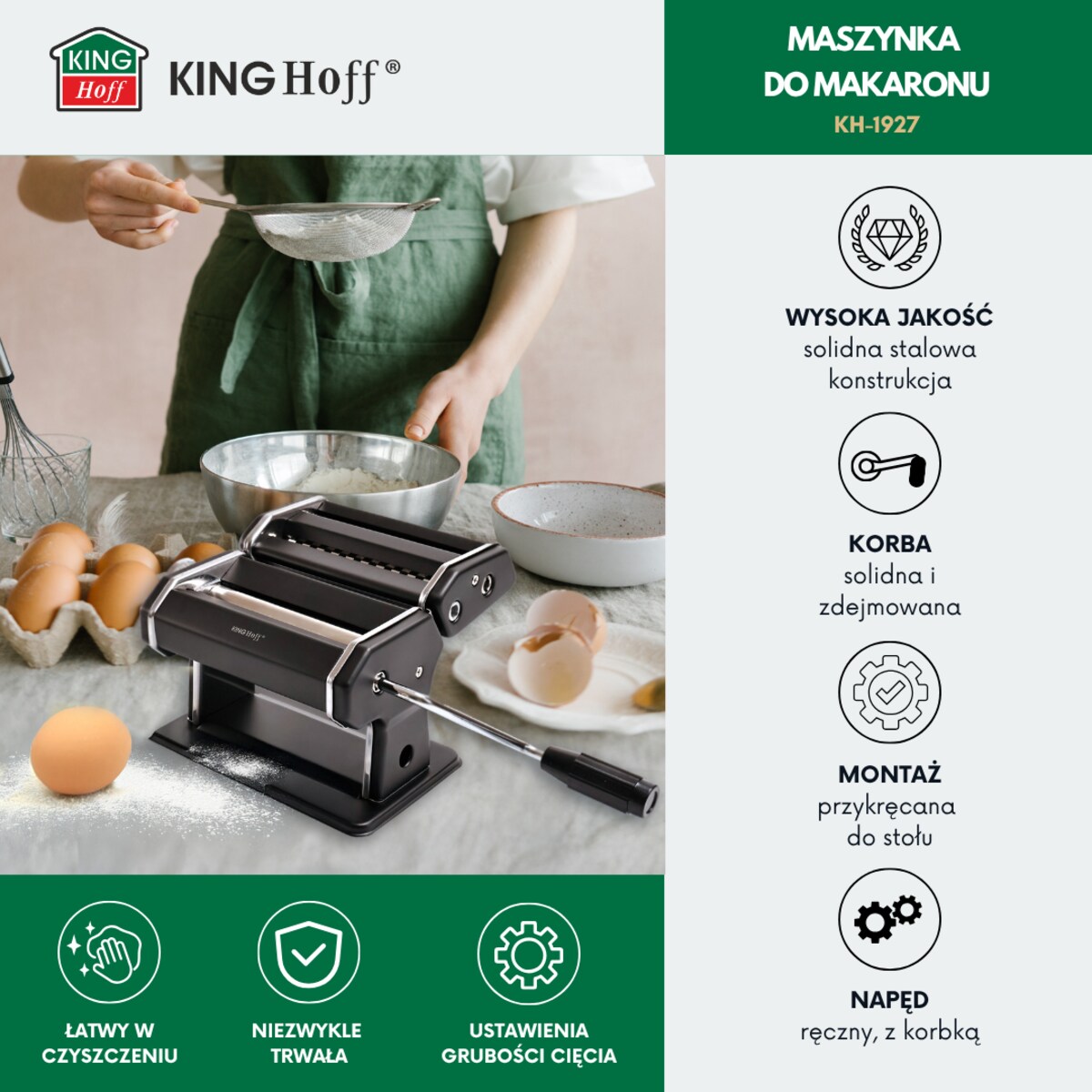 Maszynka 2 w 1 do ciasta i makaronu czarna KINGHOFF