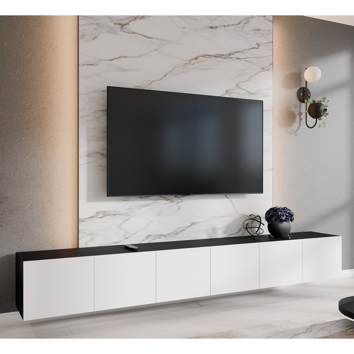 Szafka RTV LION 300 zamknięta pod telewizor, do salonu-czarny+biały