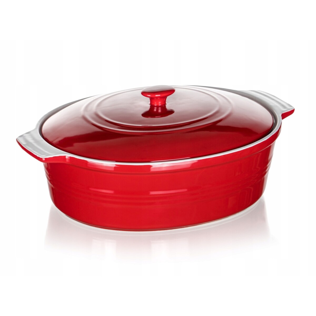 BRYTFANNA CERAMICZNA Z POKRYWĄ DO ZAPIEKANIA 3,6L naczynie owalne czerwone