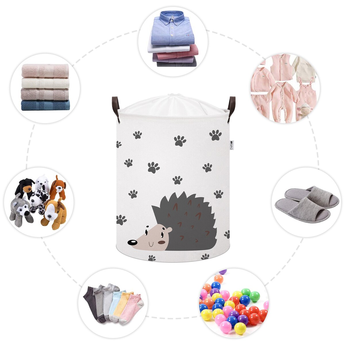 bawełniany kosz na zabawki sipo, zamykany na ściągacz, jeżyk, xl