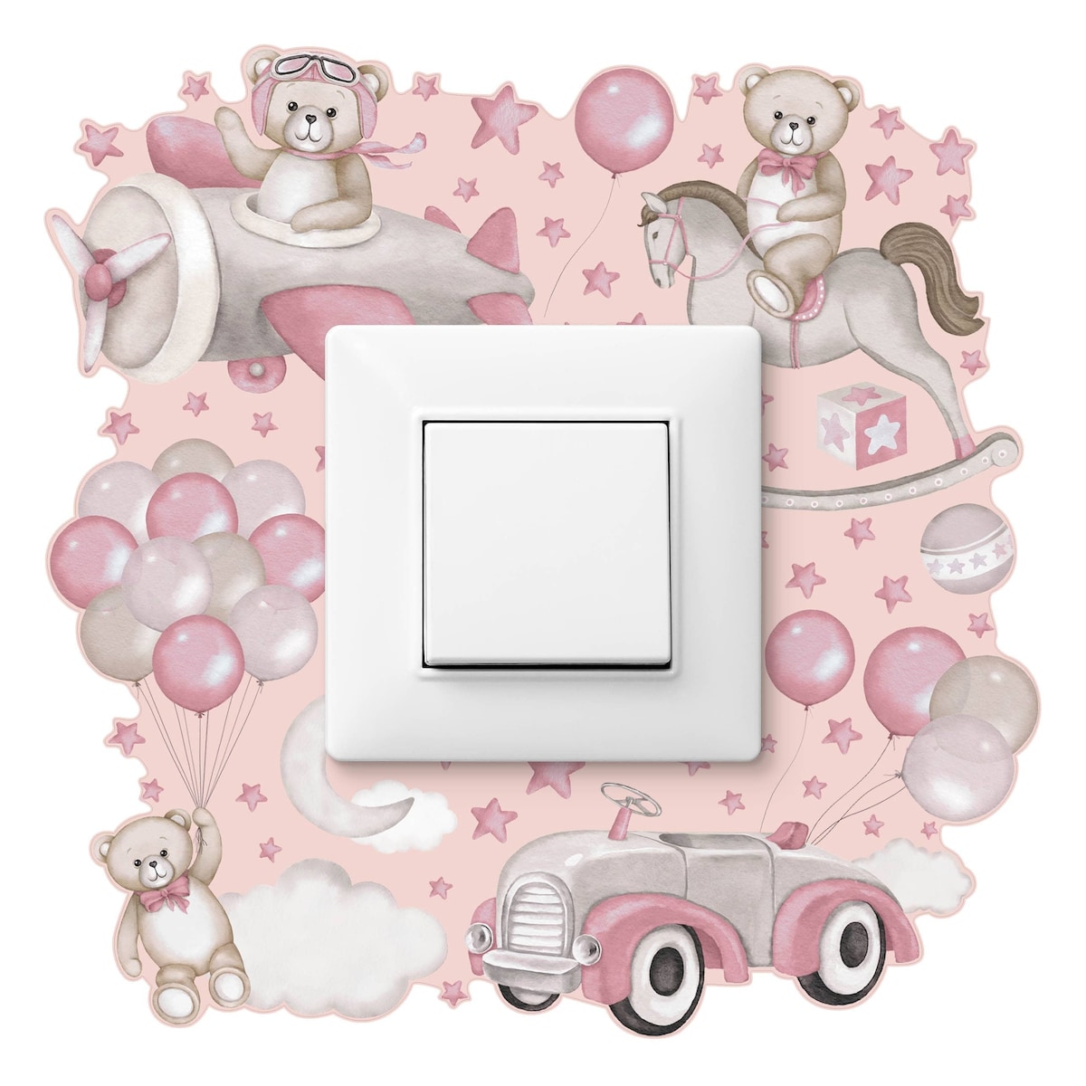 Naklejka Pod Kontakt Do Pokoju Dzieci Balony Misie Gwiazdy Samolot Chmury 20x20cm