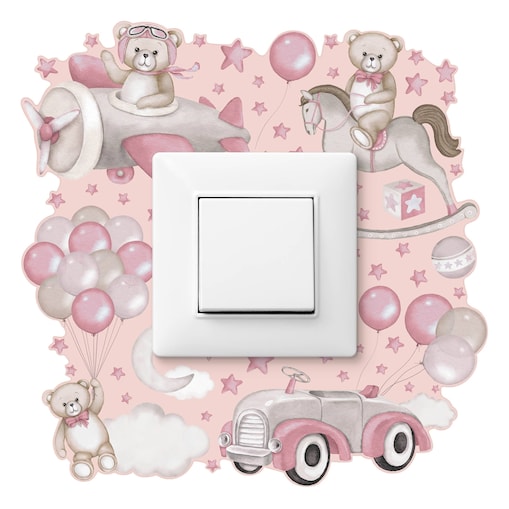 Naklejka Pod Kontakt Do Pokoju Dzieci Balony Misie Gwiazdy Samolot Chmury 20x20cm